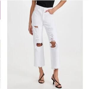 NEW $298 FRAME Le Jane Crop Mini Slit in Rumpled Blanc Destruct size 25